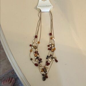 NWT Liz Claiborne Crazy Horse Elegant Beaded Necklace - Amber,Brown, Cream, gold